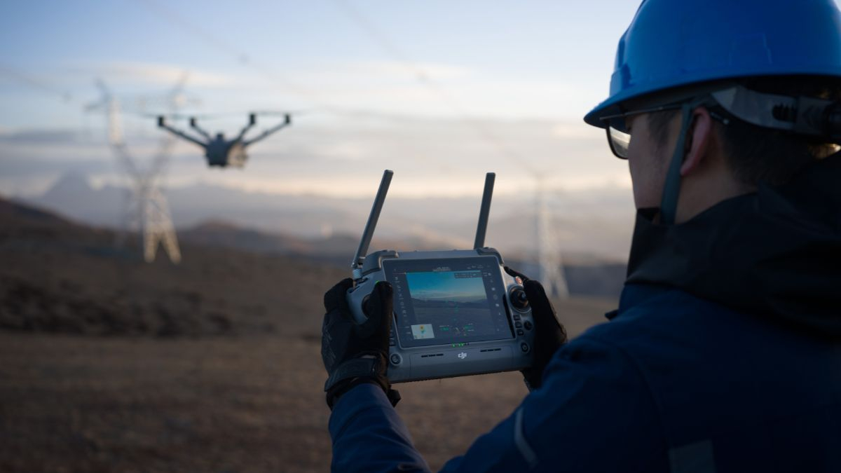 DJI Matrice 4D Power Line Surveyance Controller in Use